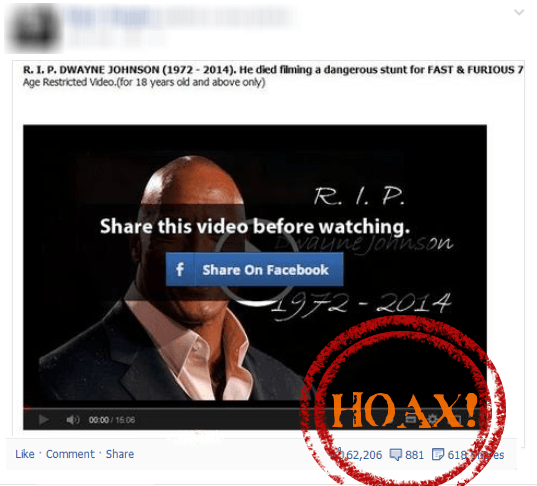 Facebook Death Hoax Dwayne Johnson