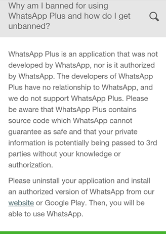 Whats App Plus ban for users_notification