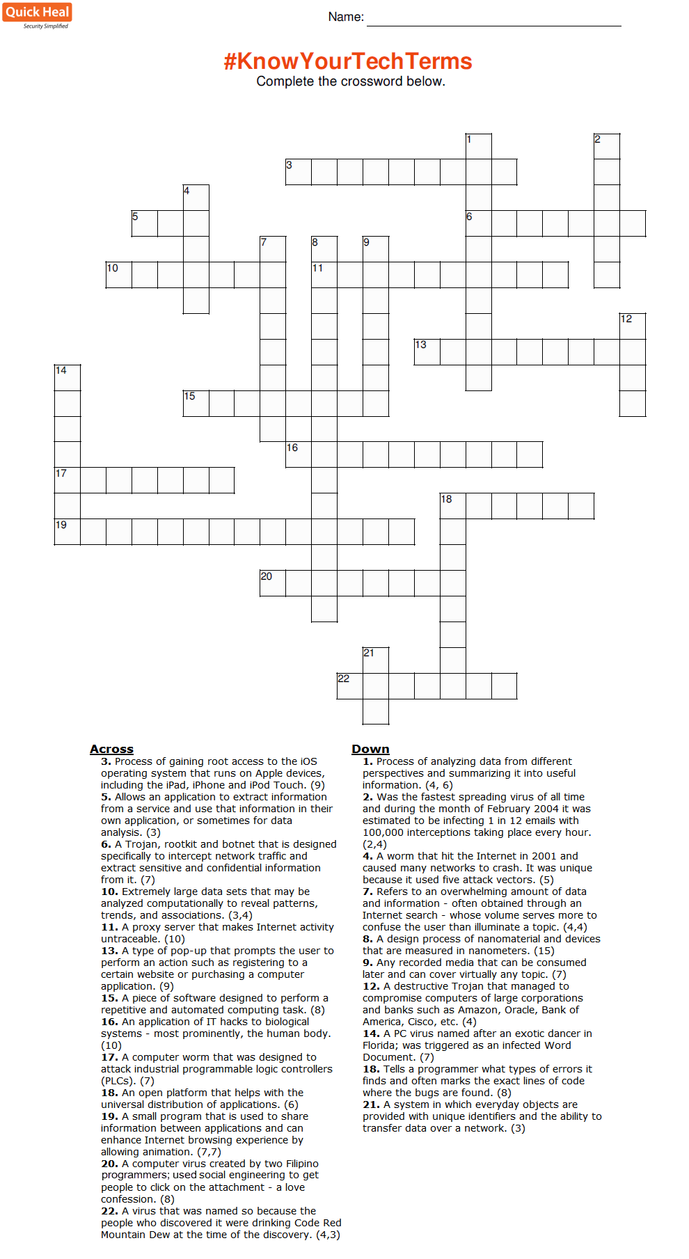 Quick Heal Crossword Contest - September