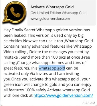 WhatsApp Gold Scam
