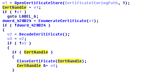Fig 4. Code to enumerate certificate