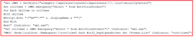 Fig 3. VBS file to identify installed antivirus products.