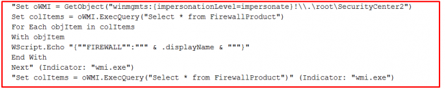 Fig 4. VBS file to identify installed firewall products.