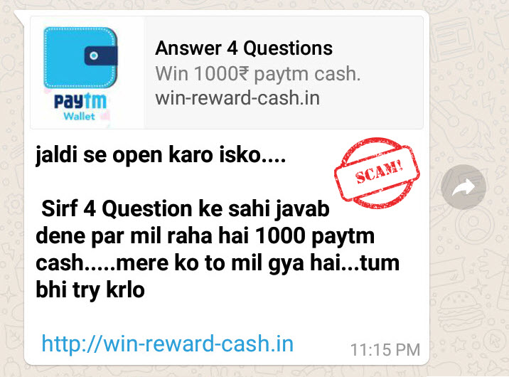 Beware Of The New Whatsapp Message Scam That Promises Rs 1000 - beware of the new whatsapp message scam that promises rs 1000 paytm cash